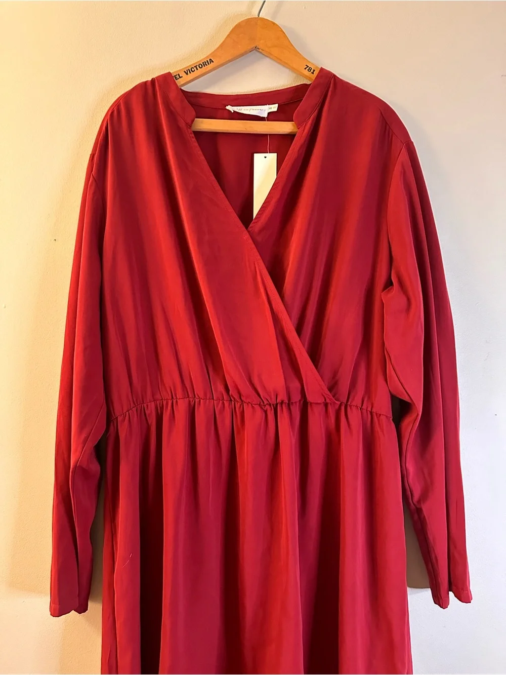 All in Favor Crimson Wrap-Style Long Sleeve Dress